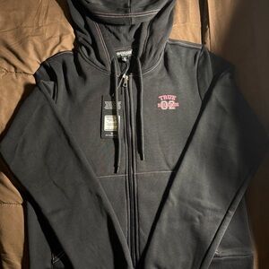 True Religion Jet Black Hoodie with Pink Stitching